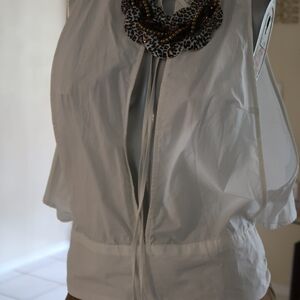 White Women's Top with Beaded Necklace